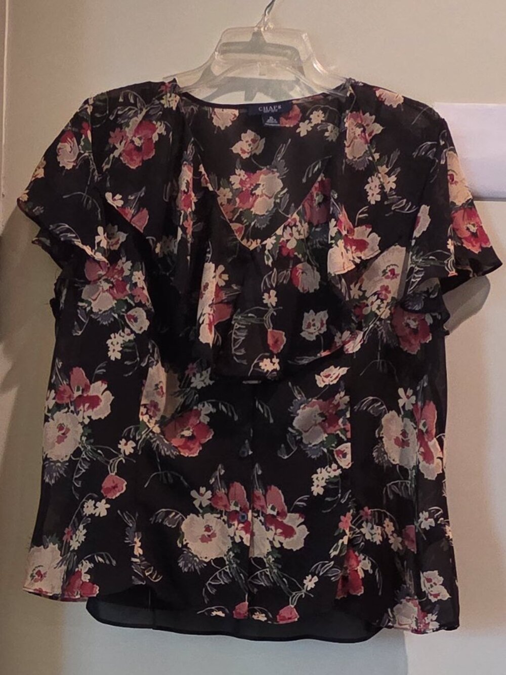 Chaps Floral Flutter Sleeve Ruffle Blouse w/ Cami XL